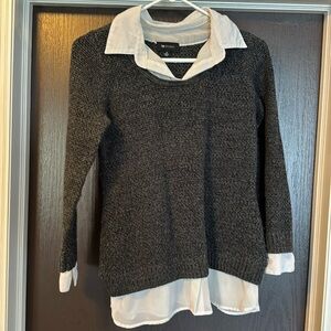 Collared Long Sleeve Shirt 2 in 1 Blouse